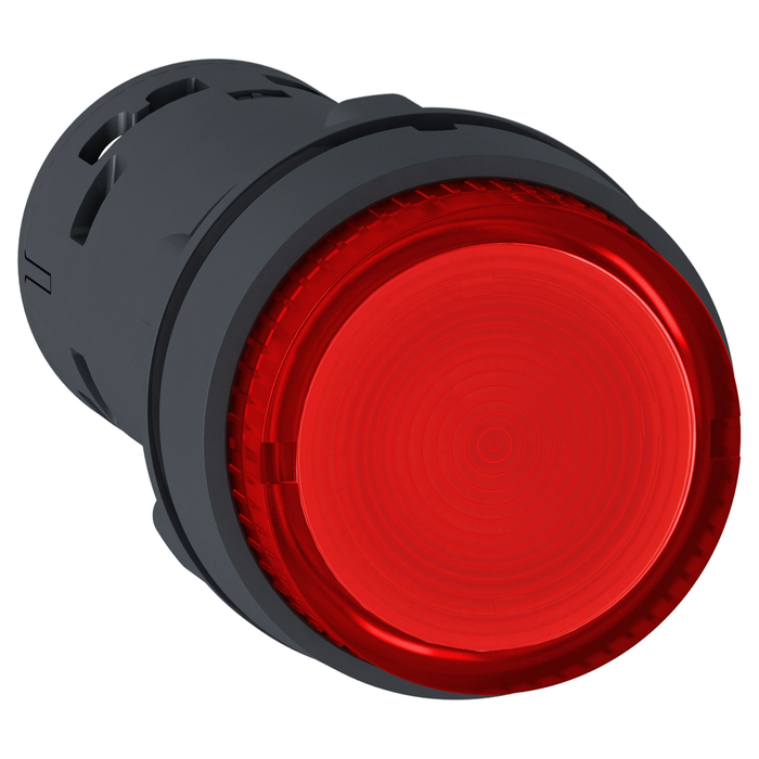 Monolithic illuminated push button, Harmony XB7, plastic, red, 22mm, integral LED, spring return, 230V AC, 1NC