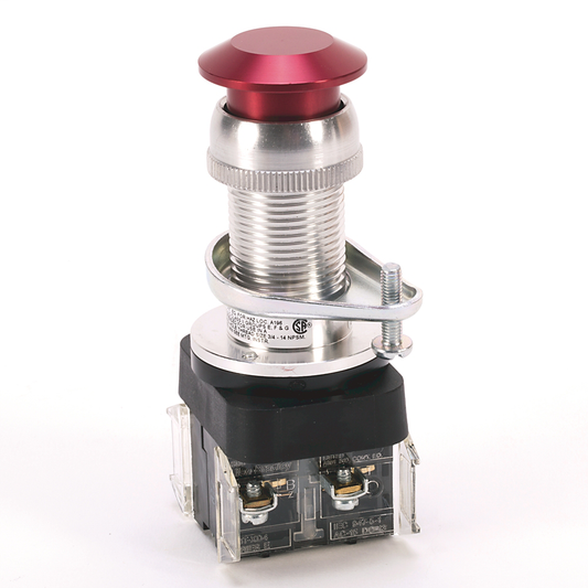800H-FPX6D2Y - Interruptor apilable sellado para áreas peligrosas, tipo 7 y 9, 2 polos, sin iluminación, longitud de cilindro estándar, unidad de empuje y tracción, cabezal tipo hongo, rojo, 1 NC