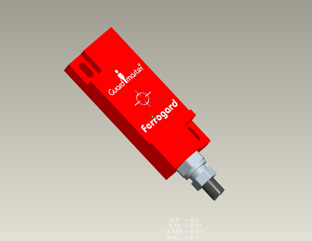 440N-G02059 - Ferrogard, FRS21, rectangular, plástico ABS rojo moldeado, interruptor y actuador de 250 V CA (capacidad de conmutación máxima de 2 A), 2 contactos de seguridad NC, 1 contacto auxiliar NA, cable de 10 m