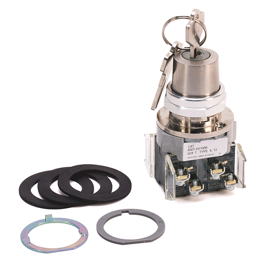 800T-H3107B - 30.5mm Type 4/13 2 Pos. Cylinder Lock Sel. Switch, Maint., Lock-Left, Std. Key, D461 Key, 2 NO-2 NC