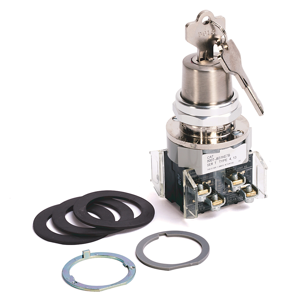 800T-J631KE7 - 30.5mm Type 4/13 3 Pos. Cyl. Lock Sel. Switch, Spring Rtn fr/ Both, Lock Center, Std. Key, D018 Key