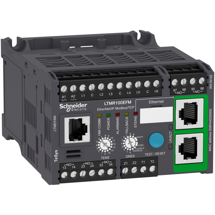 LTMR100EFM - Motor controller, TeSys T, Motor Management, Ethernet/IP, Modbus/TCP, 6 inputs, 3 outputs, 5 to 100A, 100 to 240VAC