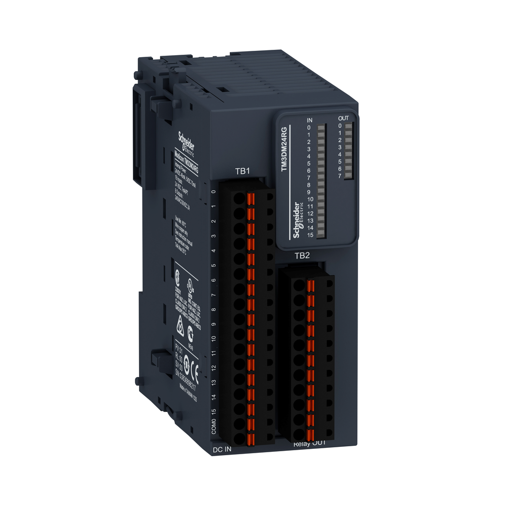 TM3DM24RG - Módulo de E/S discretas, Modicon TM3, 24 E/S, 16 entradas, 8 salidas de relé, resorte, 24 V CC