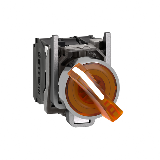 XB4BK125G5 - Selector luminoso, Harmony XB4, metal, mango naranja, 22 mm, LED universal, 2 posiciones, 1 NO + 1 NC, 110...120 V CA