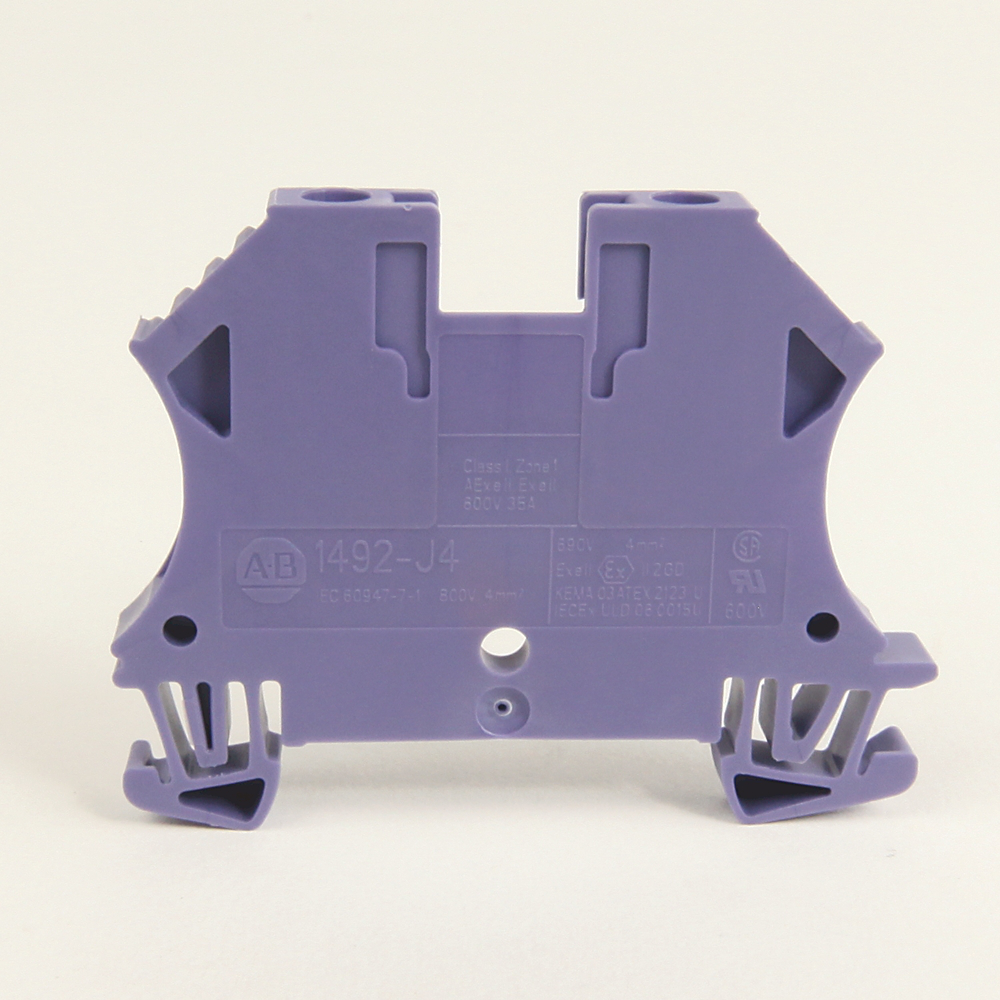 1492-J4-V - Bloque de terminales IEC 1492-J, bloque de paso de un circuito, 4 mm (# 22 AWG - # 10 AWG) o 2,5 mm (# 22 AWG - # 12 AWG), paso estándar, violeta (cantidad: 100)