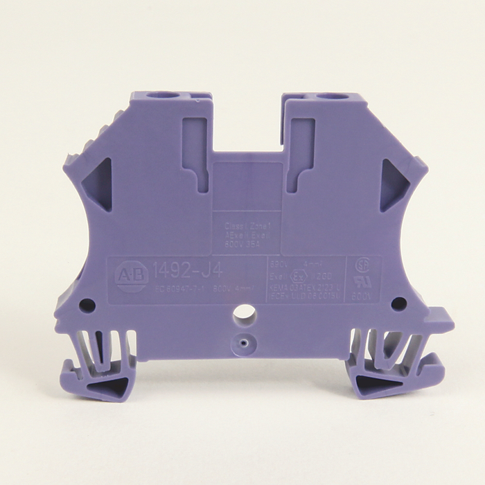 1492-J4-V - 1492-J IEC Terminal Block, One-Circuit Feed-Through Block, 4 mm (# 22 AWG - # 10 AWG) or 2.5 mm (# 22 AWG - # 12 AWG), Standard Feedthrough, Violet (Qty. 100)