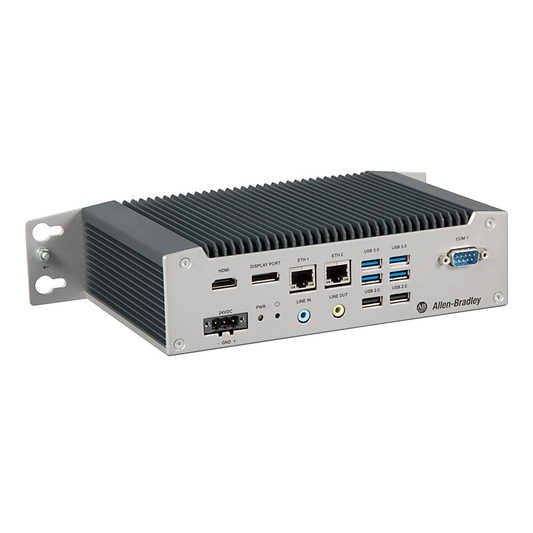 6200T-KB - Cliente ThinManager industrial sin pantalla, con dos pantallas 4K, cuatro núcleos, sin SSD, dos puertos Ethernet, compatible con ThinManager, salida para dos pantallas 4K, 24 VCC