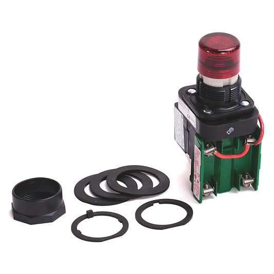 800H-QRTH2RAR - Luz piloto LED roja tipo 4/4X/13 de 30,5 mm, 12-130 V CA/CC, 1 contacto NA-1 NC, relé lógico de láminas