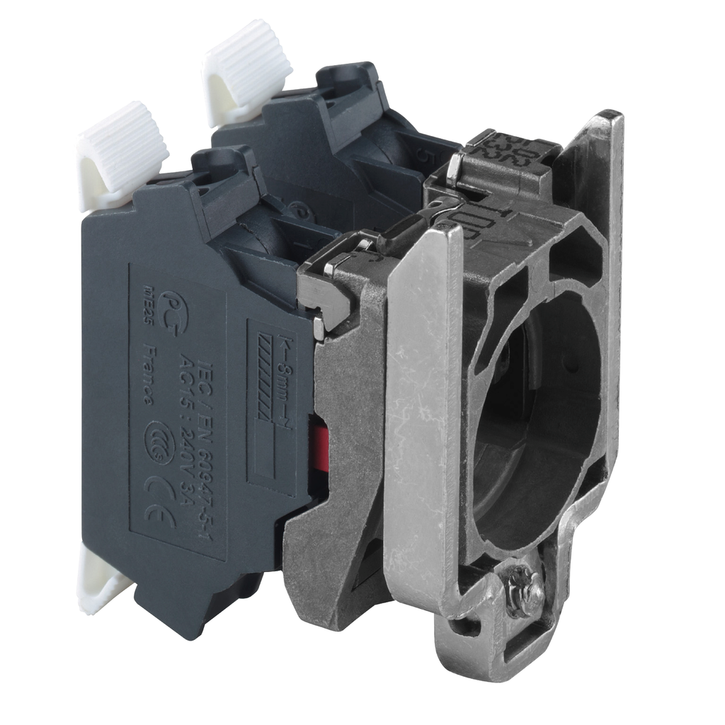ZB4BZ1035 - Bloque de contacto simple con collar de fijación al cuerpo, Harmony XB4, metal, terminal de abrazadera de resorte, 2NO
