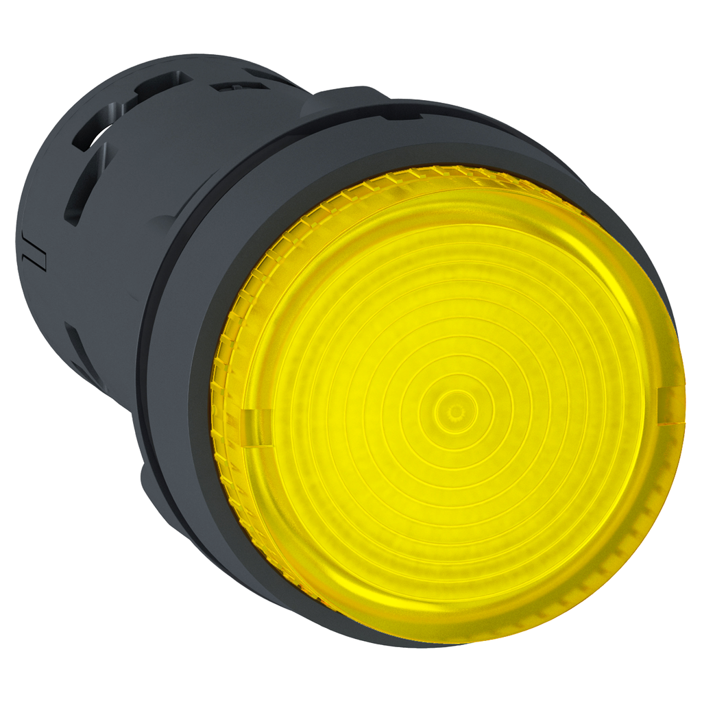 XB7NW38B1 - Monolithic illuminated push button, Harmony XB7, plastic, yellow, 22mm, integral LED, spring return, 24V AC DC, 1NO
