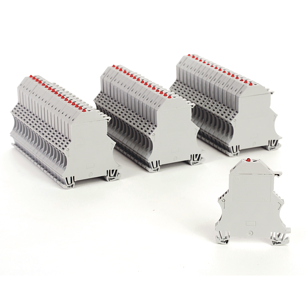 1492-J6FB2120 - Bloque de terminales IEC 1492-J, bloque de fusibles de un circuito (5 fusibles de 20 mm, tipo J), 6 mm (calibre 22 AWG - 10 AWG), con o sin indicación de fusible, gris (estándar)