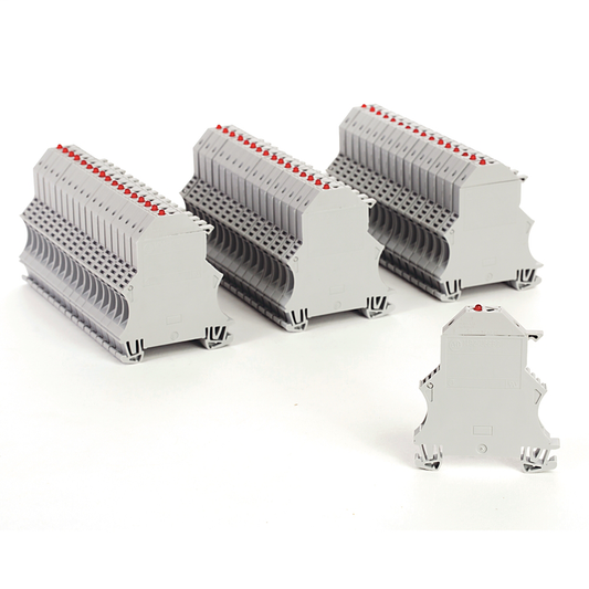 1492-J6FB2120 - Bloque de terminales IEC 1492-J, bloque de fusibles de un circuito (5 fusibles de 20 mm, tipo J), 6 mm (calibre 22 AWG - 10 AWG), con o sin indicación de fusible, gris (estándar)