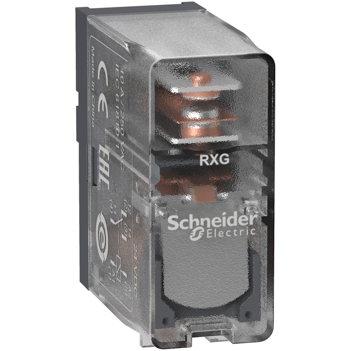 RXG15BD - interface plug in relay, Harmony Electromechanical Relays, 10A, 1CO, clear cover, 24V DC