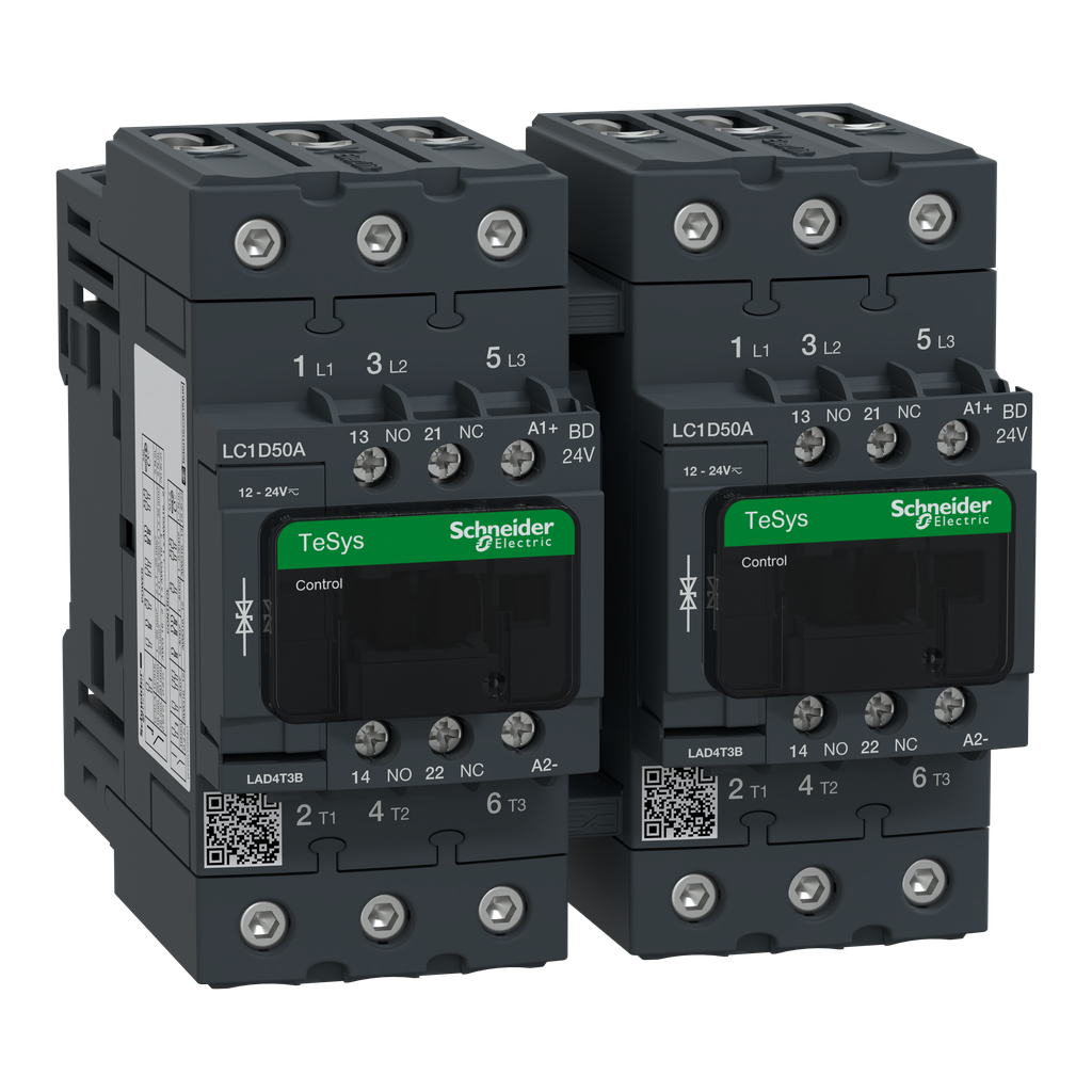LC2D50ABD - Contactor inversor TeSys Deca - 3P(3 NO) - AC-3 - <= 440 V 50 A - Bobina 24 V DC