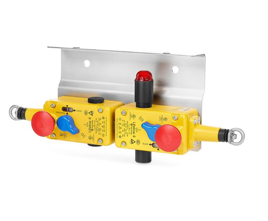 440E-L13131-4P - Interruptores de emergencia Lifeline 440E con cable de tracción - Cabezal doble Lifeline 4, montados en placa, con parada de emergencia, conducto M20, 2 contactos de seguridad NC y 2 contactos auxiliares NA, conducto M20