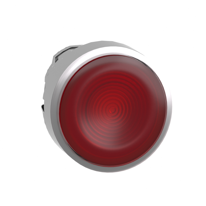 ZB4BW343S - Head for illuminated push button, Harmony XB4, metal, red flush, 22mm, universal LED, spring return, grooved lens