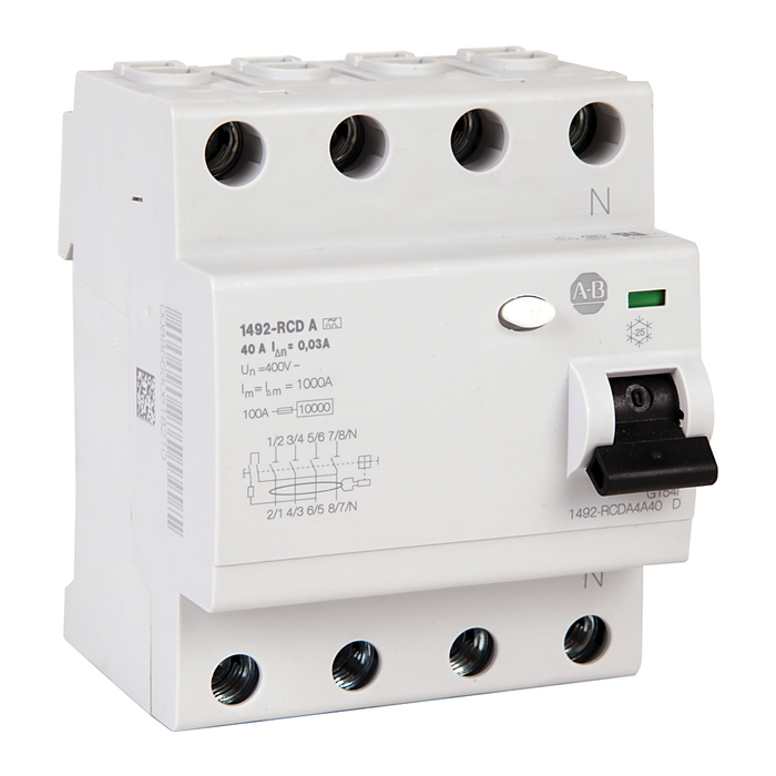 1492-RCDA4B40S - Standard Configuration, 4-pole, 100mA Sensitivity, 40 A, With Delay Option