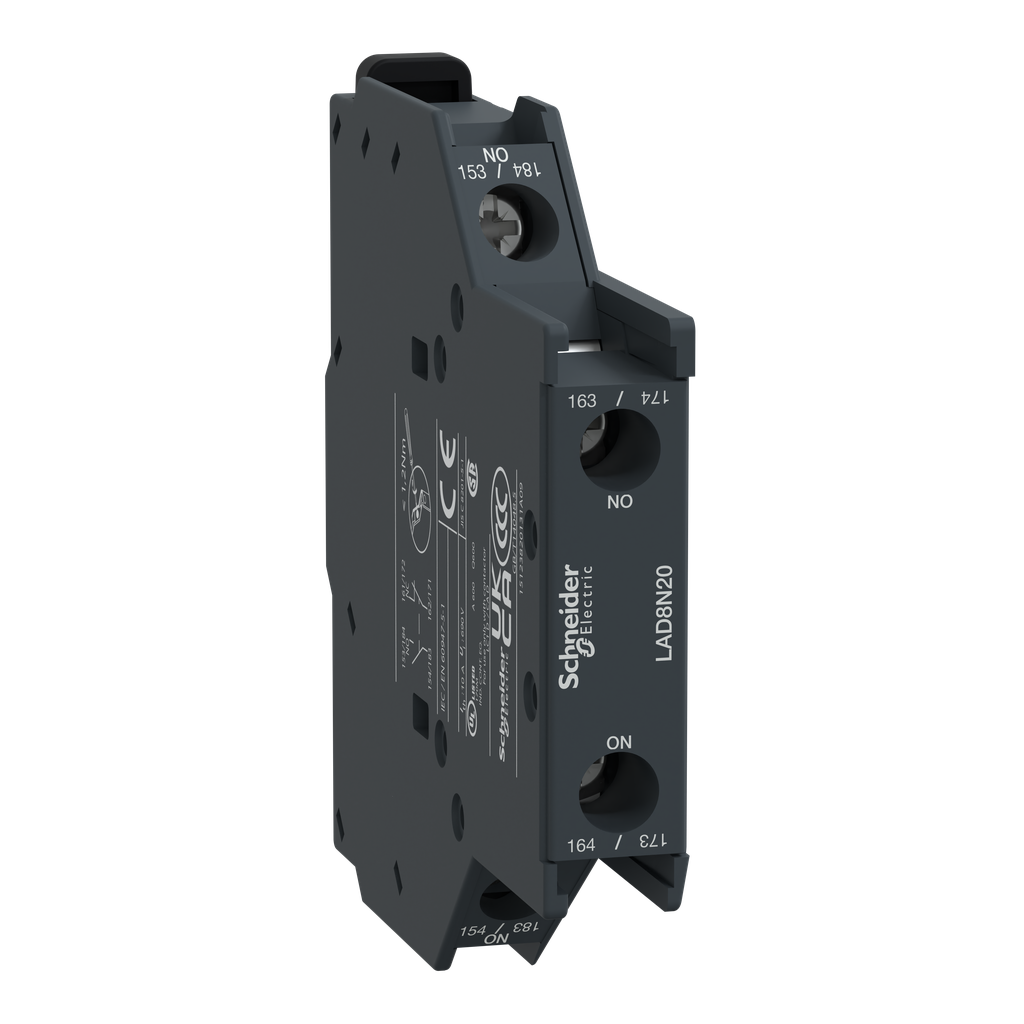 LAD8N20 - TeSys Deca, bloque de contactos auxiliares, 2 NA, montaje lateral, terminales de abrazadera de tornillo, para contactores LC1D09 a LC1D150
