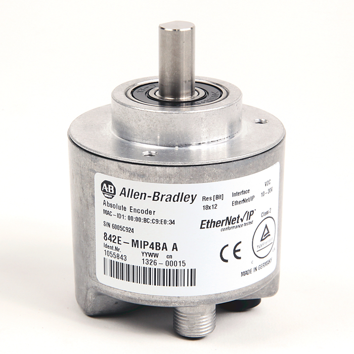 842E-MIP4BA - 842E EtherNet/IP Multi-Turn Encoders, Multi-turn (4096 turns), Solid shaft 10 mm with flat, M12 connector, 262,144 (18 bit) steps per revolution