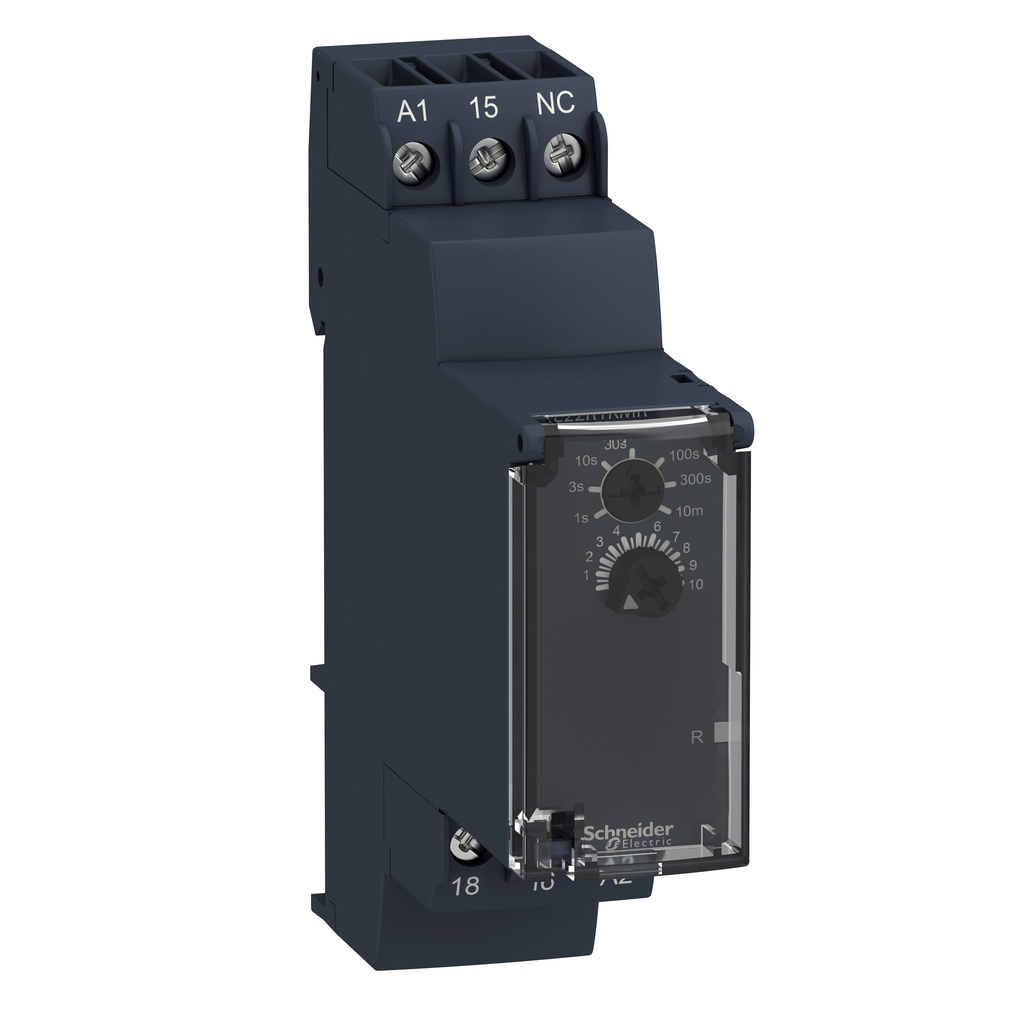 RE22R1KMR - Modular timing relay, Harmony, 5A, 1 CO, 0.05s…10 min, delay on de energization, 24...240V AC DC