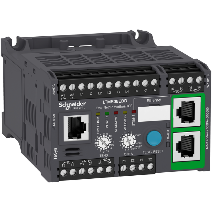 LTMR08EBD - Motor controller, TeSys T, Motor Management, Ethernet/IP, Modbus/TCP, 6 logic inputs, 3 logic outputs, 0.4 to 8A, 24VDC