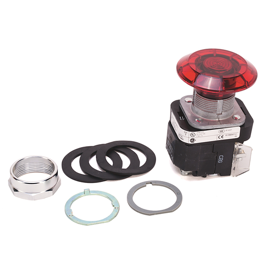 800T-FXJPH16RA - 30.5mm Type 4/13 2 Pos. PB-Illum., Push-Pull, Red, Jumbo Mushrm Hd, LED, 120V AC 50/60 Hz, 1 NO-1 NC