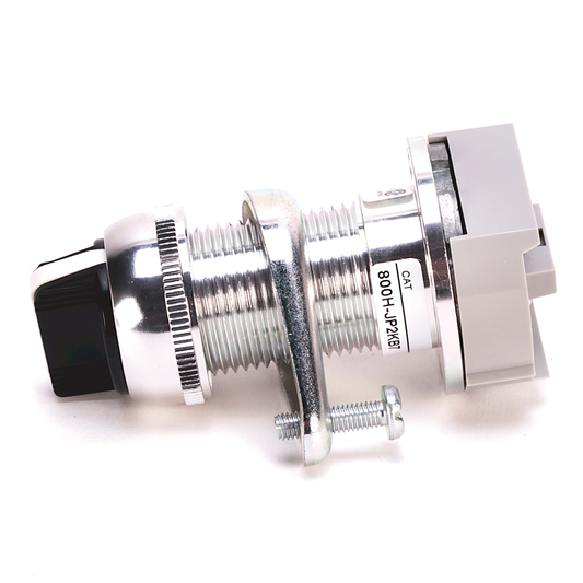 800H-JP4KB7AAXX - Interruptor de selección de 3 posiciones para áreas peligrosas, tipo 7 y 9, sin iluminación, longitud de cilindro estándar, blanco, perilla estándar con resorte de retorno delantero/izquierdo