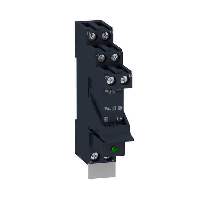 RSB2A080P7PV - Harmony, Interface plug-in relay pre-assembled, 8 A, 2 CO, with LED, with protection circuit, 230 V AC