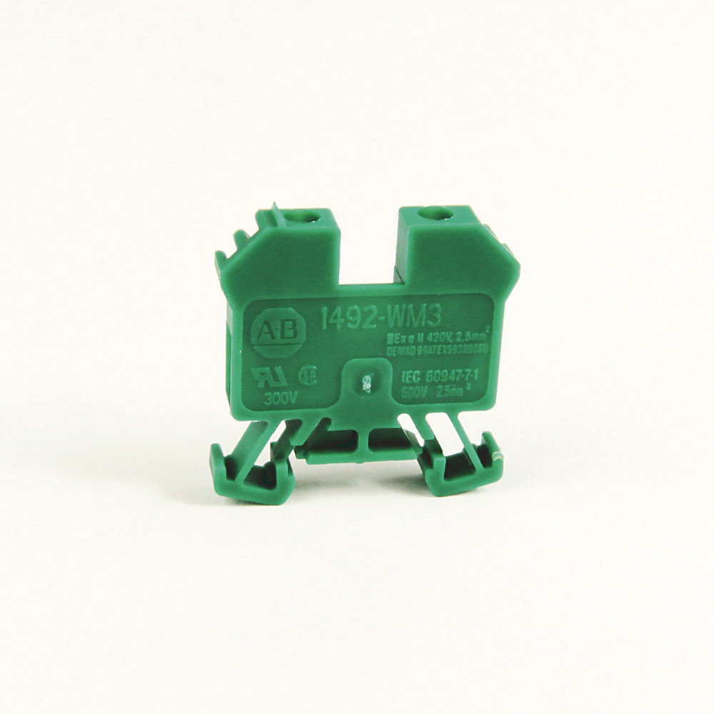 1492-WM3-G - Bloque de terminales IEC 1492-W, minibloque de paso de un circuito, 2,5 mm (calibre 24 AWG - calibre 12 AWG), paso estándar, verde