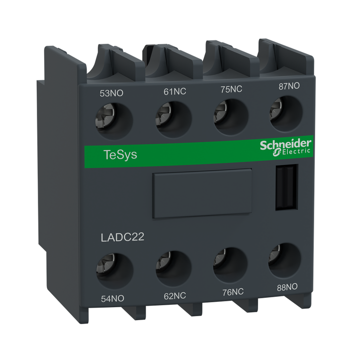 LADC22 - Auxiliary contact block, TeSys Deca, 2NO + 2NC (inc. 1NO + 1NC make before break), front, screw clamp terminals