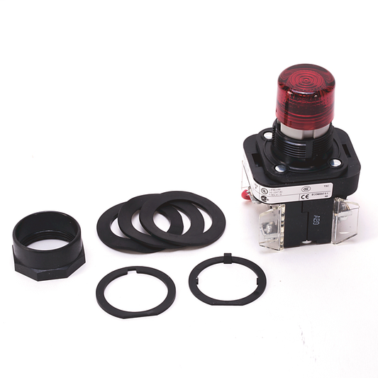 800H-QRT10R - Piloto luminoso tipo 4/4X/13 de 30,5 mm, voltaje completo, pulsador de prueba, incandescente, rojo, 120 V CA, 1 NA-1 NC