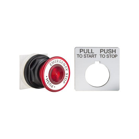 9001SKR9R05 - Push button head, Harmony 9001SK, plastic, mushroom 41mm, red, 30mm, 2 positions, push-pull, Emergency stop printed