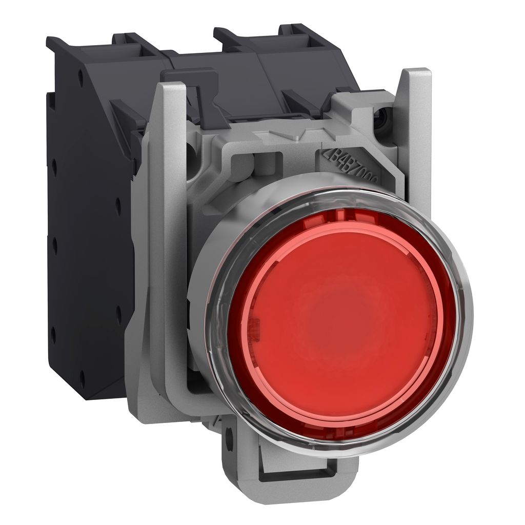 XB4BP483BM5GEX - Pulsador iluminado completo, Harmony XB4 - ATEX D, metálico, rojo, 22 mm, retorno por resorte, con funda, 1 NO, 24...254 V CA/CC