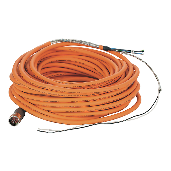 2090-CPBM7DF-16AA30 - SpeedTEC Cable, Motor Power With Brake Wires, SpeedTec DIN Connector, Drive-end, Flying-lead, 16 AWG, Standard (Non-Flex), 30 Meters