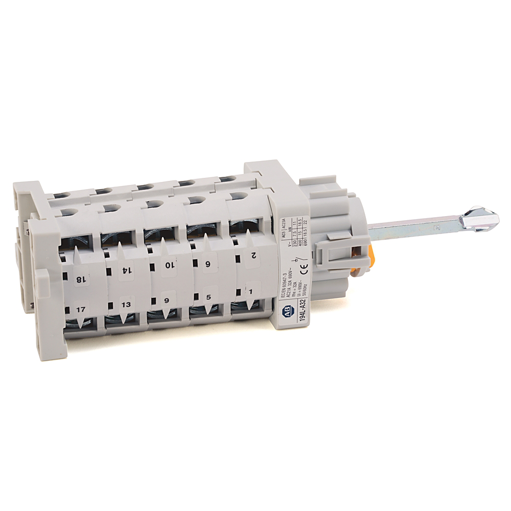 194L-A32-1752 - IEC Control and Load Switch, OFF-ON 90°, 32 Amp, 2 Poles, Base / DIN Rail