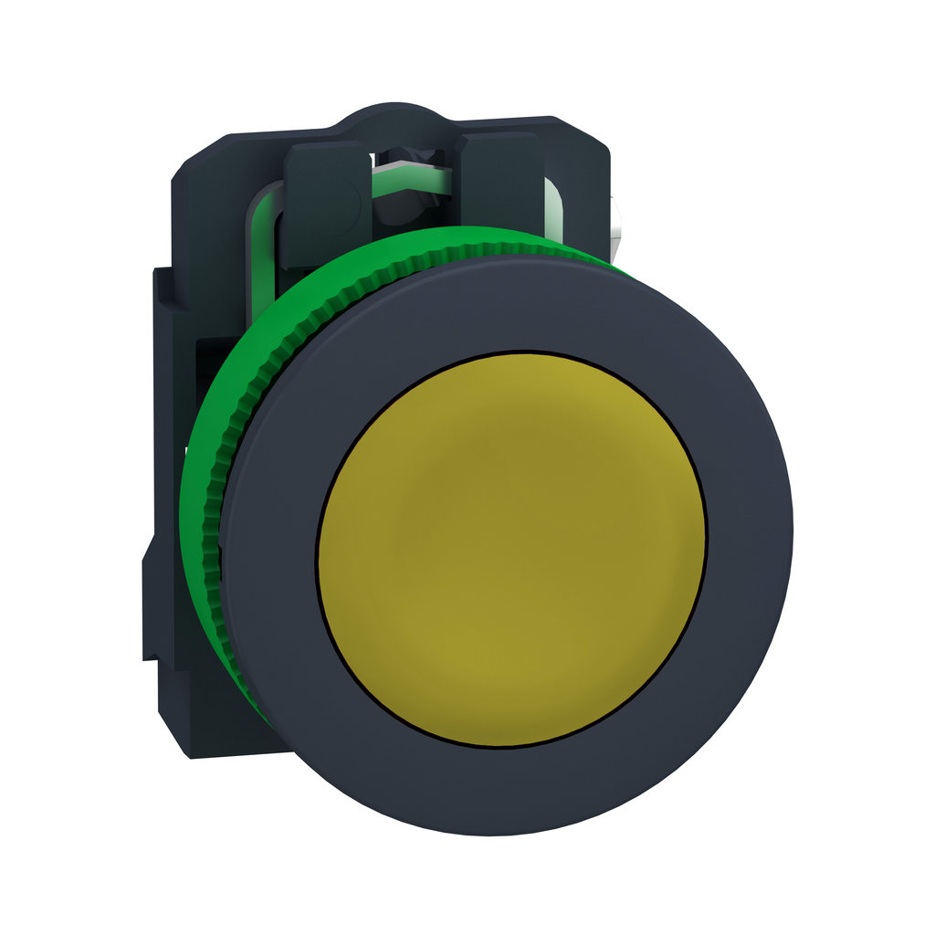 XB5FA51 - Pulsador antimicrobiano de empotrar, Harmony XB5, plástico, amarillo, 30 mm, retorno por resorte, sin marcar, 1 NO