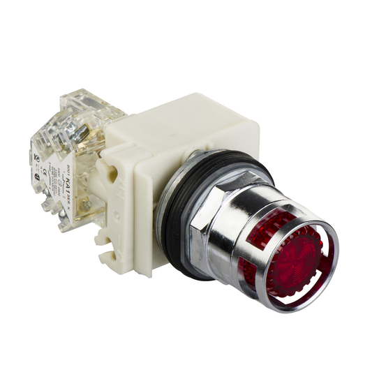 9001K3L35LRRH13 - Pulsador iluminado, Harmony 9001K, metal, protección metálica empotrada, rojo, 30 mm, retorno por resorte, LED rojo, 24-28 V, 1 C/O