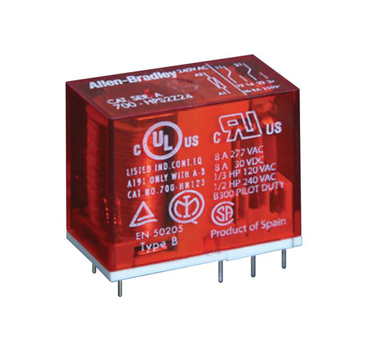 700-HPSXZ01 - Relé de control de seguridad, 700-HP, relé de tipo PIN para PCB de uso general, 8 A, 2 polos, DPDT, 125 V CC (cantidad por paquete: 10)