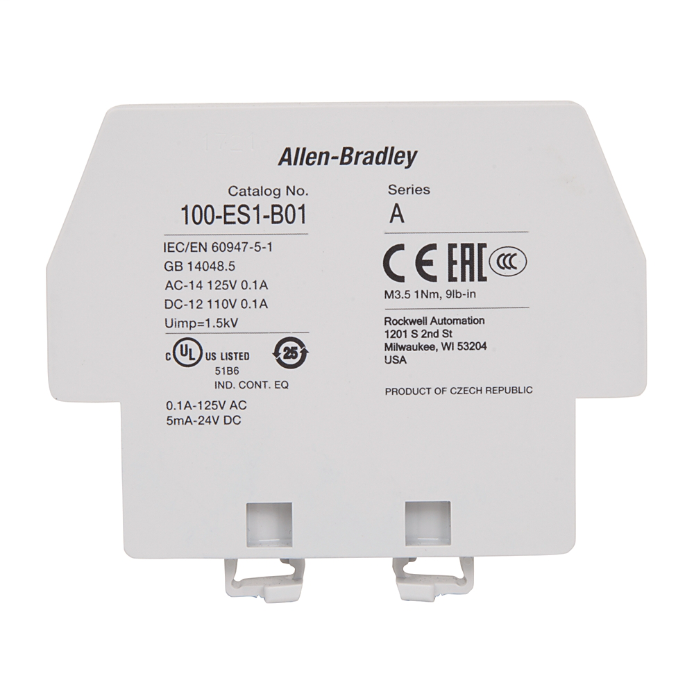 100-ES1-B10 - Auxiliary Contact Block, Side Mounting, 1 N.O. 0 N.C.