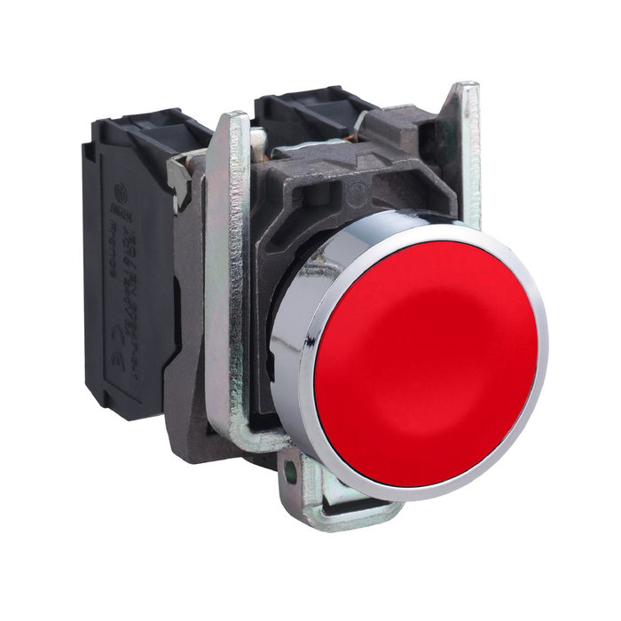 XB4BA45 - Push button, Harmony XB4, metal, flush, red, 22mm, spring return, unmarked, 1NO+1NC