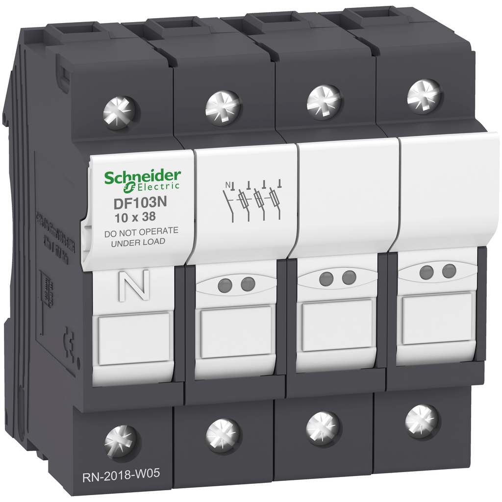 DF103N - Portafusibles, TeSys DF, 3P+N, 32 A, 690 V CA, tamaño de fusible 10 x 38 mm