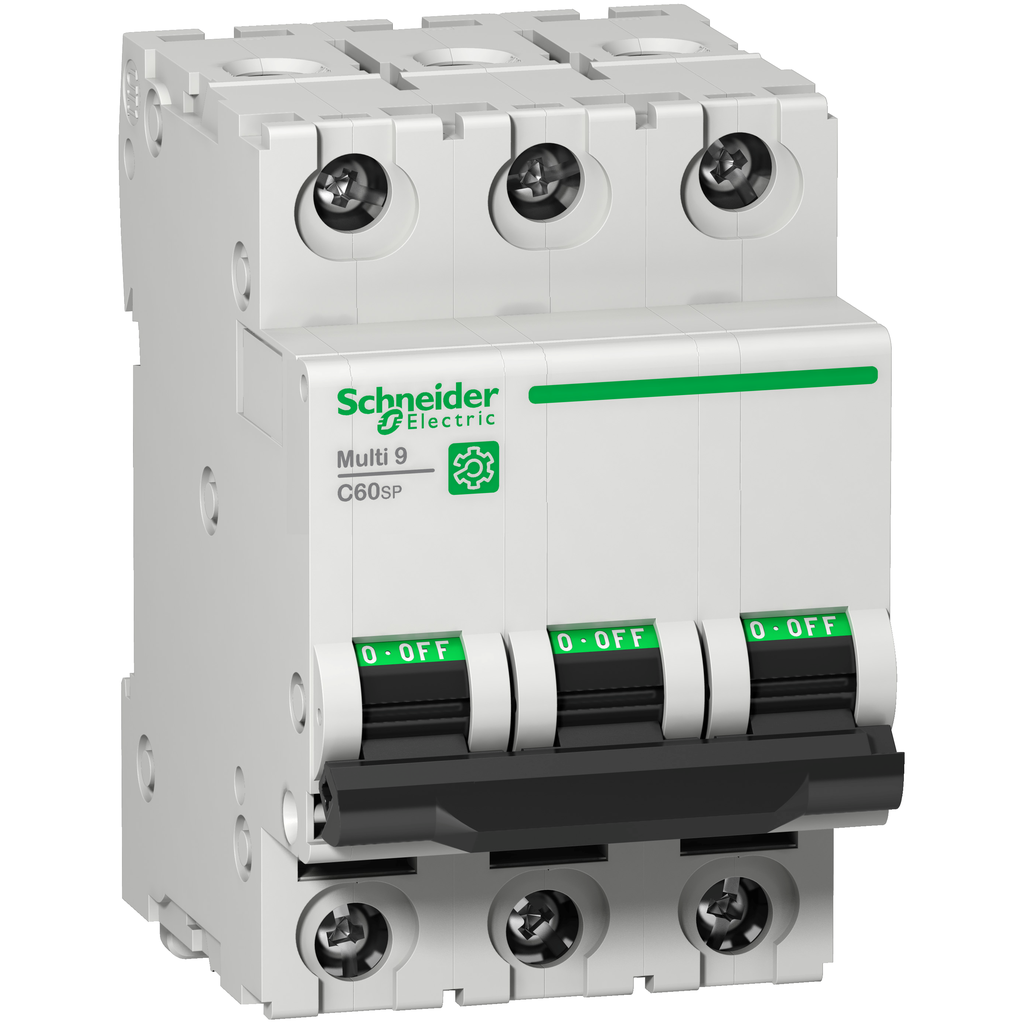 M9F21302 - Disyuntor miniatura (MCB), Multi9 C60SP, 3P, 2A, curva B, 10 kA (UL1077), 10 kA (IEC/EN 60947-2)
