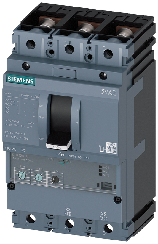 3VA2110-0HL32-0AA0 - BRKR 3VA21 3P 100A 200KA ETU3-LI TUERCA