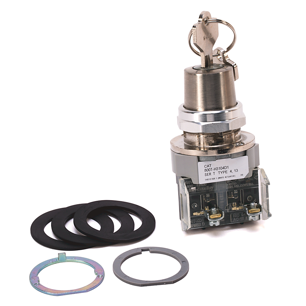 800T-H3104B - 30.5mm Type 4/13 2 Pos. Cylinder Lock Sel. Switch, Maint., Lock-Left, Std. Key, D025 Key, 2 NO-2 NC