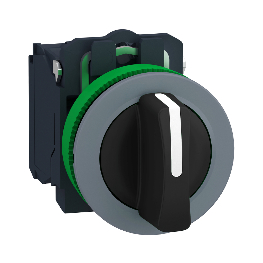XB5FD33C0 - Interruptor selector, Harmony XB5, montaje empotrado, bisel gris, 30 mm, 3 posiciones, manija estándar negra, fijación fija, 2NO