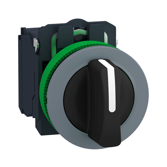 XB5FD33C0 - Interruptor selector, Harmony XB5, montaje empotrado, bisel gris, 30 mm, 3 posiciones, manija estándar negra, fijación fija, 2NO