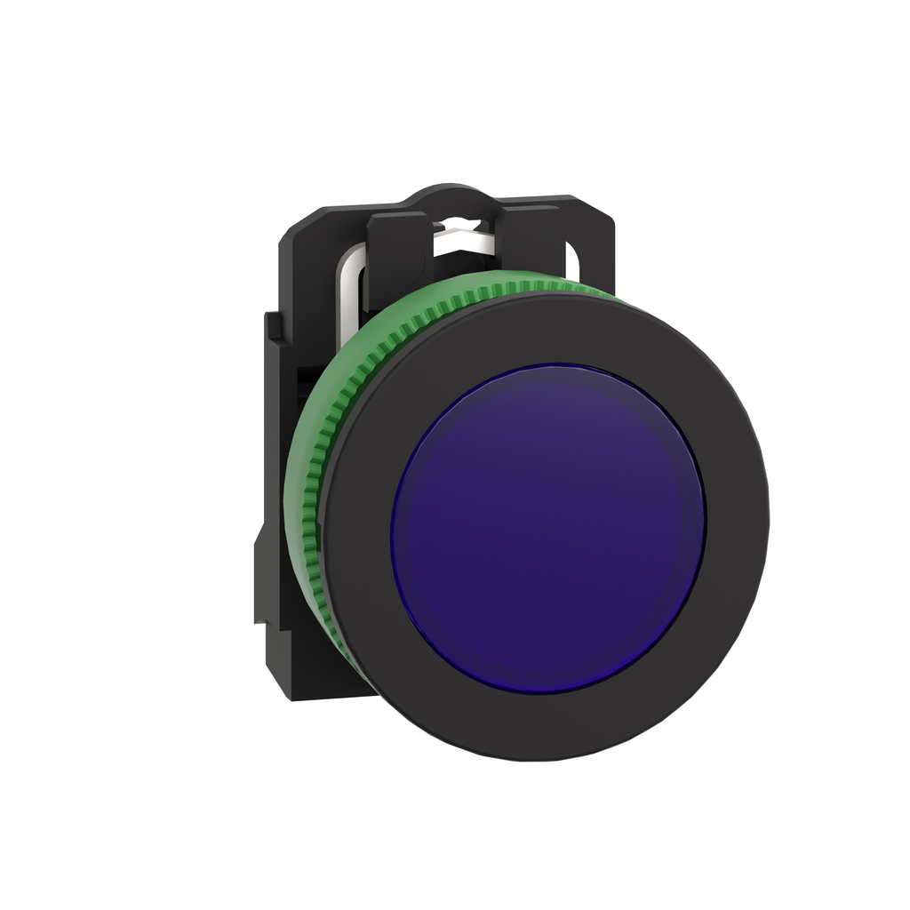 XB5FVG6 - Luz piloto, Harmony XB5, antimicrobiana, plástico gris, montaje empotrado azul, 30 mm, LED universal, lente lisa, 110...120 V CA