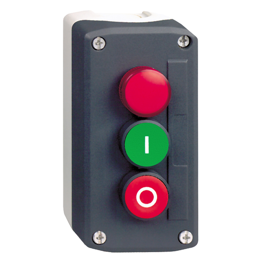 XALD363G - Complete control station, Harmony XALD, dark grey green flush/red flush pushbuttons Ø22 mm and red pilot light
