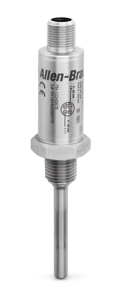 837T-N1N14B25A-D4 - Sensor de temperatura de estado sólido, estándar, sin pantalla, -58... +302 °F / -50... 150 °C, 1/4 NPT - Macho, 250 mm, 4-20 mA (solo analógico), conector rápido integral de 4 pines CC (M12)