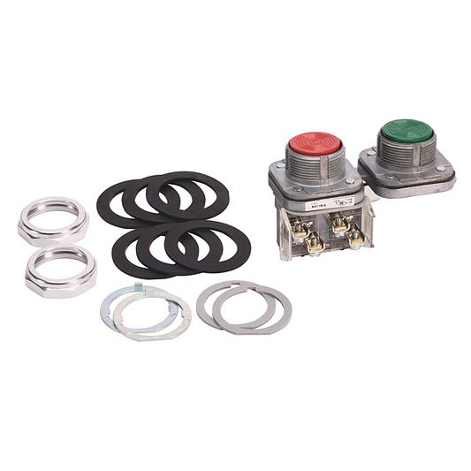 800T-FB16F - 30.5mm Type 4/13 Mech. Interlocked Maint. PB, Vert. Mount, Maint./Maint., Flush/Extended, Green/Red, 2 NO-2 NC